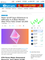 Peter Schiff Says Ethereum Is Officially In A Bear Market After Price Falls Under $4,000 ⋆ ZyCrypto