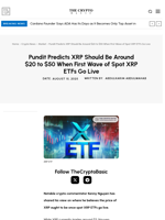 Pundit Predicts XRP Should Be Around $20 to $50 When First Wave of Spot XRP ETFs Go Live