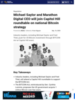 Michael Saylor and Marathon Digital CEO will join Capitol Hill roundtable on national Bitcoin strategy