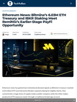 Ethereum News: Bitmine's 6.03M ETH Treasury and IBKR Staking Meet Remittix's Earlier-Stage PayFi Opportunity - TechBullion