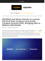 EMURGO and Wirex Partner to Launch the First-Ever Cardano Card at the Cardano Summit 2025, Bringing ADA to Millions Worldwide