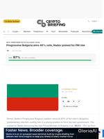 Progressive Bulgaria wins 45% vote, Radev poised for PM role