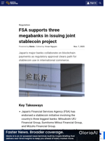 FSA supports three megabanks in issuing joint stablecoin project