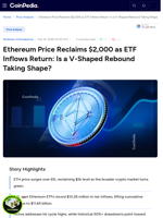 Ethereum Price Reclaims $2,000 as ETF Inflows Return: Is a V-Shaped Rebound Taking Shape?