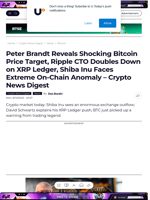 Peter Brandt Reveals Shocking Bitcoin Price Target, Ripple CTO Doubles Down on XRP Ledger, Shiba Inu Faces Extreme On-Chain Anomaly – Crypto News Digest - U.Today