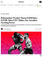 Polymarket Trader Turns $500 Into $252K After UFC Makes Yet Another Scoring Error - Decrypt