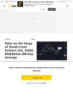 Crypto Momentum Analysis: ETH on the Verge of 'Death Cross' Pattern; SOL, DOGE, BNB Below 200-Day Average