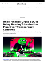 Ondo Finance Urges SEC to Delay Nasdaq Tokenization Plan Over Transparency Concerns - 