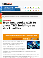 Tron Inc. seeks $1B to grow TRX holdings as stock rallies - The Crypto News Wire