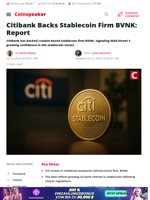 Citibank Backs Stablecoin Firm BVNK: Report - Coinspeaker