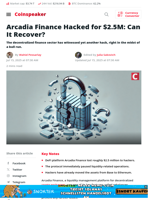 Arcadia Finance Hacked for $2.5M: Can It Recover? - Coinspeaker