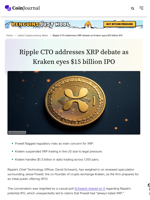 Ripple CTO addresses XRP debate as Kraken eyes $15 billion IPO - CoinJournal