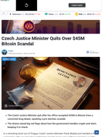 Czech Justice Minister Quits Over $45M Bitcoin Scandal
