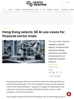Hong Kong selects 36 AI use cases for financial sector trials