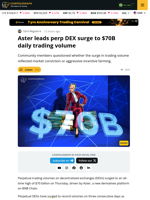 Aster Fuels Perpetual DEX Volume Surge to Record $70B Amid Incentive Frenzy