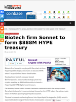 Biotech firm Sonnet to form $888M HYPE treasury - The Crypto News Wire