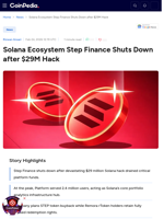 Solana Ecosystem Step Finance Shuts Down after $29M Hack