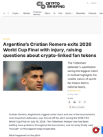 Argentina's Cristian Romero exits 2026 World Cup Final with injury, raising questions about crypto-linked fan tokens