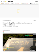 BTC price trails gold as yen intervention concerns weigh on risk assets