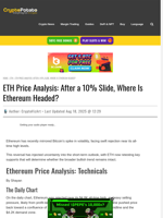 ETH Price Analysis: After a 10% Slide, Where Is Ethereum Headed?