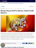 Bhutan Moves $47M in Bitcoin, Holds $1.04B Reserve