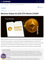 Bitmine Stakes 61,232 ETH Worth $142M