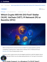 Which Crypto Will Hit $10 First? Stellar (XLM), VeChain (VET), Pi Network (PI) or Remittix (RTX)