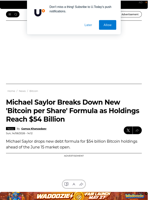 Michael Saylor Breaks Down New 'Bitcoin per Share' Formula as Holdings Reach $54 Billion - U.Today