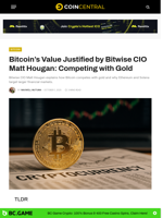 Bitcoin's Value Justified by Bitwise CIO Matt Hougan: Competing with Gold - CoinCentral