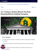 U.S. Treasury Softens Bitcoin Tax Rule, Boosting Bitcoin Holding Company