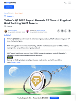 7.7 Tons of Physical Gold Backs Tether Gold, Report Reveals