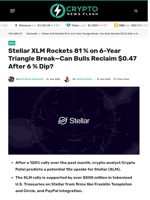 Stellar XLM Rockets 81 % on 6-Year Triangle Break—Can Bulls Reclaim $0.47 After 6 % Dip? - Crypto News Flash