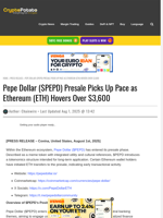 Pepe Dollar ($PEPD) Presale Picks Up Pace as Ethereum (ETH) Hovers Over $3,600