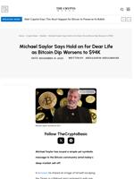 Michael Saylor Says Hold on for Dear Life as Bitcoin Dip Worsens to $94K