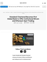 Standard Chartered Becomes First Global Bank to Offer Institutional Bitcoin and Ethereum Spot Trading