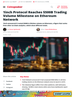 1inch Protocol Reaches $500B Trading Volume Milestone on
Ethereum Network