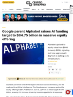 Google parent Alphabet raises AI funding target to $84.75 billion in massive equity offering