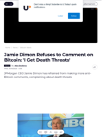 Jamie Dimon Refuses to Comment on Bitcoin: 'I Get Death Threats' - U.Today