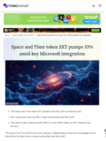 Space and Time token SXT pumps 33% amid key Microsoft integration - CoinJournal