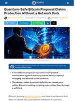 Quantum-Safe Bitcoin Proposal Claims Protection Without a Network Fork