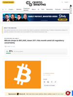 Bitcoin drops to $61,000, down 25% this month amid US regulatory uncertainty