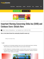Important Warning Concerning Shiba Inu (SHIB) and Coinbase Users: Details Here