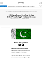 Pakistan’s Crypto Regulator Invites Global Firms to Apply for Local Licenses