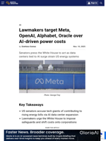 Lawmakers target Meta, OpenAI, Alphabet, Oracle over AI-driven power costs