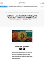 Linkhome Launches Platform to Buy U.S. Real Estate with Bitcoin and Ethereum