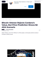 Bitcoin Veteran Rejects Cardano's Value, But Price Prediction Shows $2 ADA Scenario - U.Today