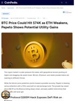 BTC Price Could Hit $74K as ETH Weakens, Pepeto Shows Potential Utility Gains