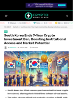 South Korea Ends 7-Year Crypto Investment Ban, Boosting Institutional Access and Market Potential - Crypto News Flash