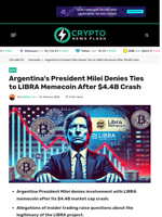 Argentina’s President Milei Denies Ties to LIBRA Memecoin After $4.4B Crash - Crypto News Flash