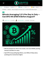 Bitcoin Averaging 1.2 % Per Day in July — Can BTC Hit $150 K Before August? - Crypto News Flash